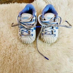 Adidas white and cornflower blue. Size 3 Baby